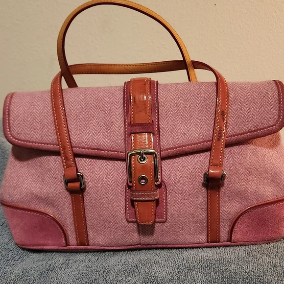 Coach | Bags | Coach Pink Tweed Herringbone Satchel 49 | Poshmark